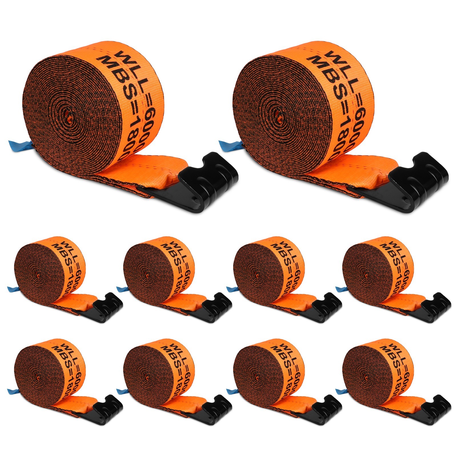 X-BULL 10 Pack 4" x 30' Winch Truck Straps w/Flat Hook Towing 18000 lbs Orange
