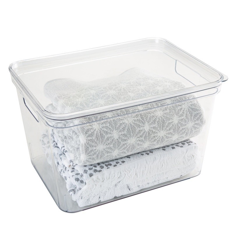 Large Lidded Storage Bin W/ Easy Grip Handles Home Office Bathroom Organization