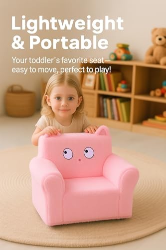 Cute Animal Toddler Foam Chair, Soft Faux Rabbit Fur, Comfy Toddler Lounge