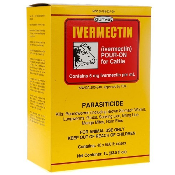 1 Liter Durvet POUR-ON CATTLE COW DEWORMER  For roundworms lungworms grubs lice