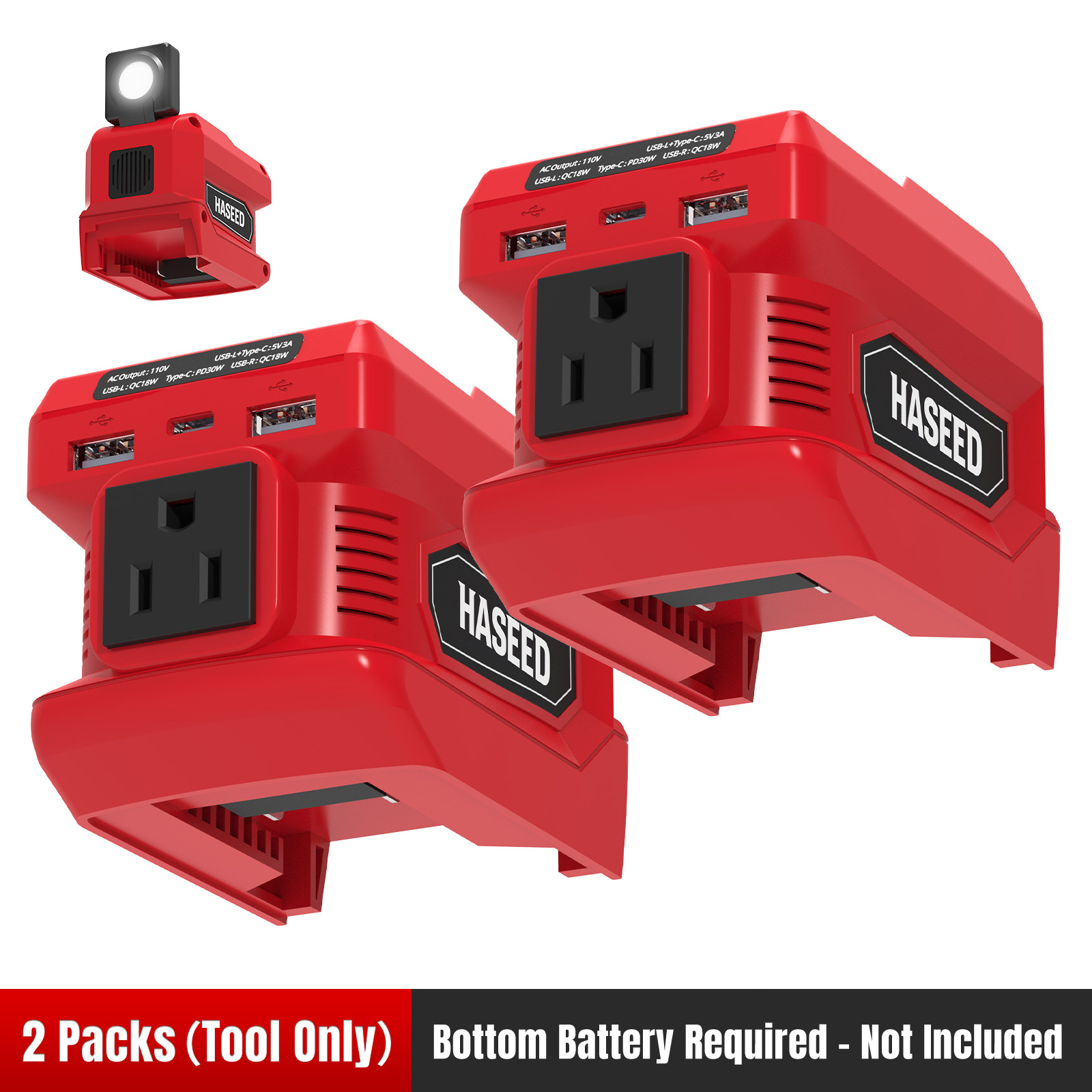 2-Pack 200W Portable Power Inverter for Milwaukee 18V Battery DC to 110V AC