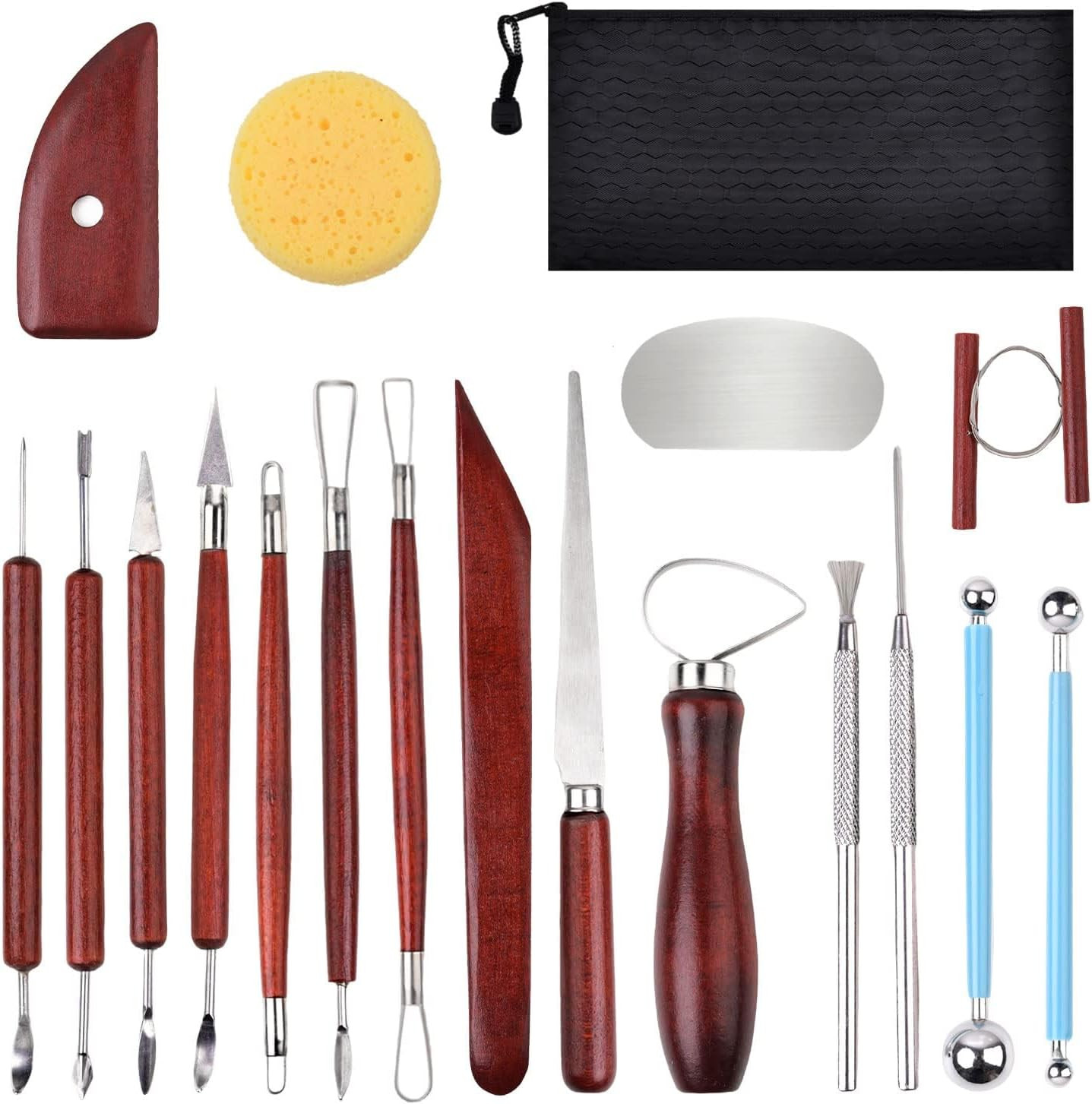 18PCS Clay Sculpting Tools, Basic Clay Pottery Carving Tool Kit with Wooden Hand