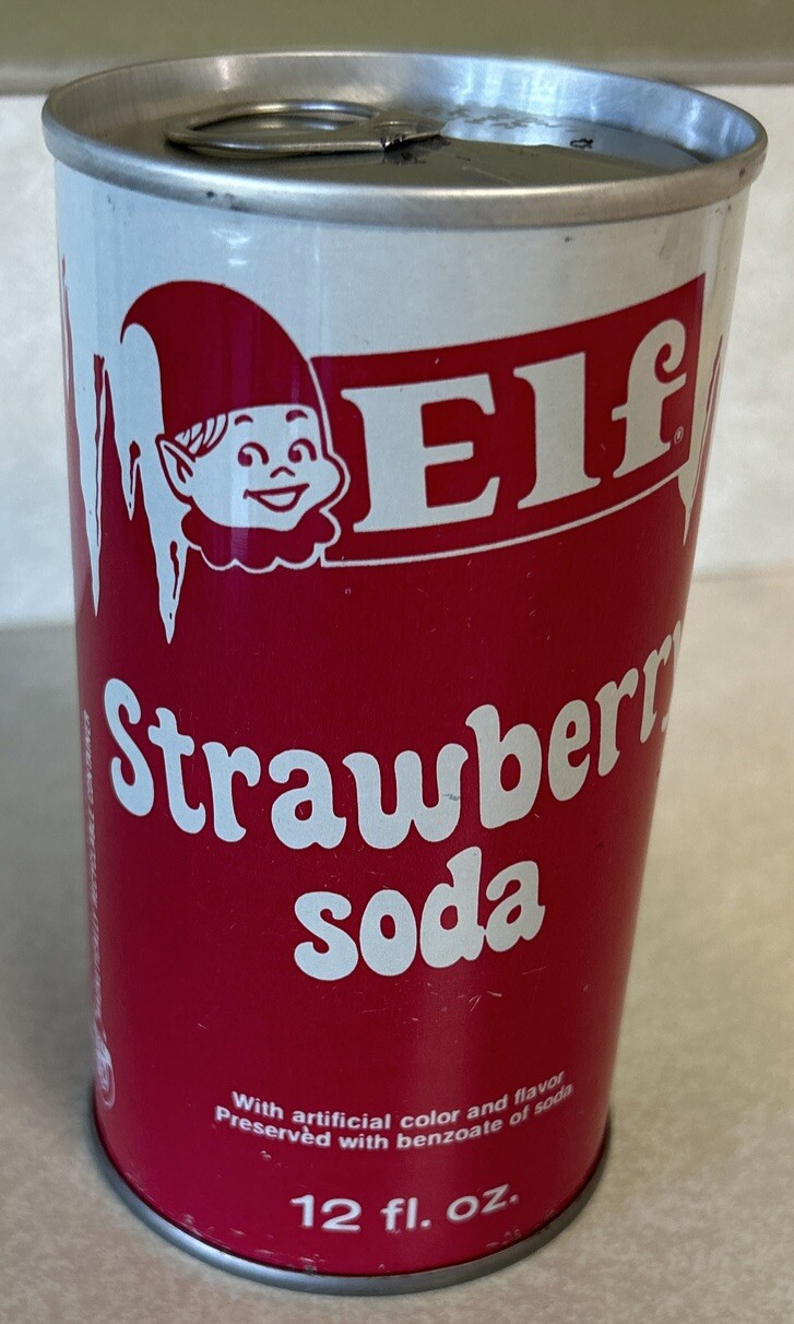 Vintage ELF Strawberry Soda 12 Oz. Steel Sealed Pull Tab Empty Soda Can