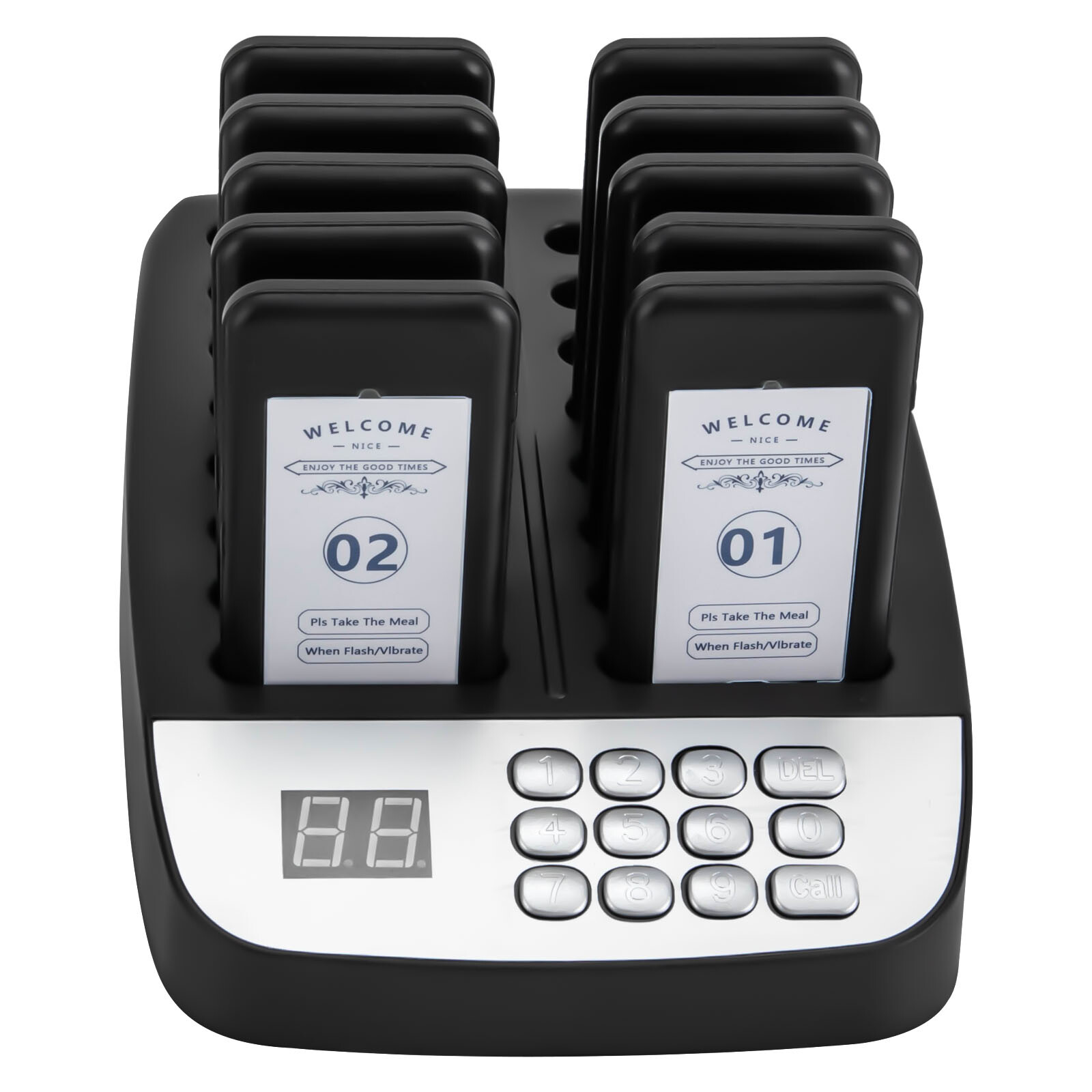Wireless Restaurant Pager System 10 Beepers Guest Paging Queue Call Black