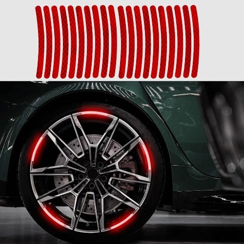 20PCS Red Reflective Wheel Decal Stripe Stickers, Universal Rim Tap Color: Red