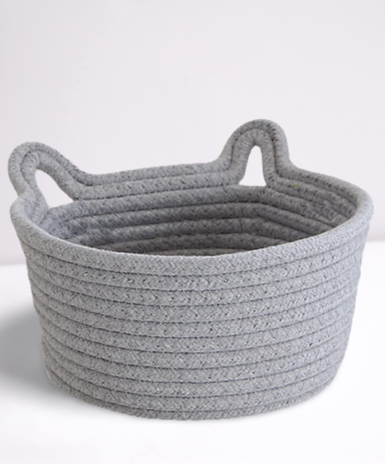 Cafshion Small Cat Ears Toy Organizer, Woven Cotton Rope Basket, Decorative N...
