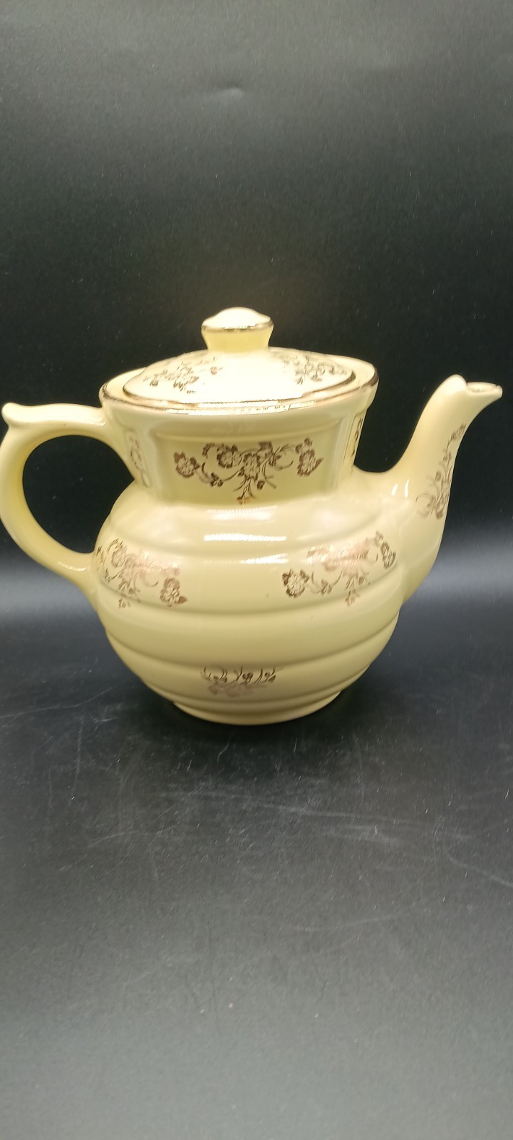 Vintage Drip-O-Later Yello And Gold Ceramic Coffee Pot. Enterprise Aluminum Co.