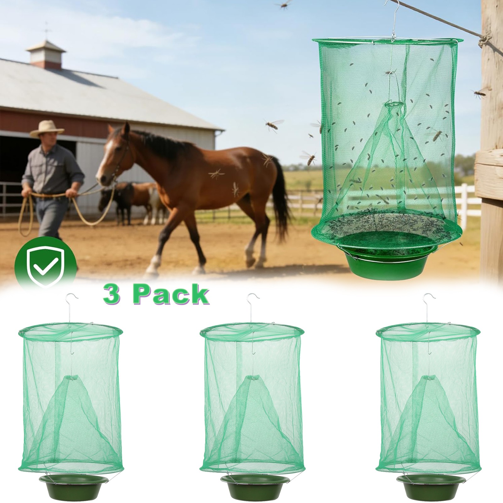 3 Pack Ranch Fly Trap Outdoors Farm Fly Trapper Catcher Killer for Farm Orchard