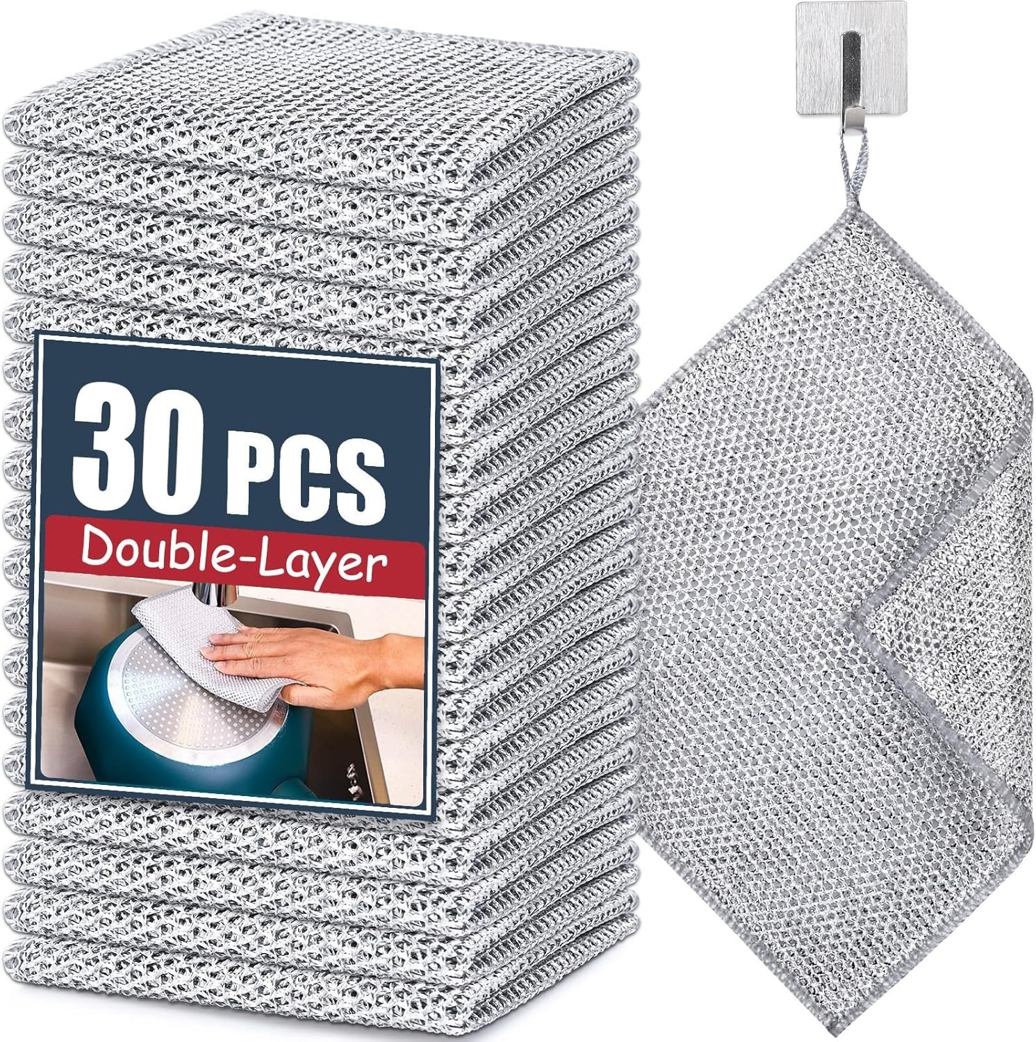 30 paños de cocina de alambre de acero de doble capa, nuevos y mejorados