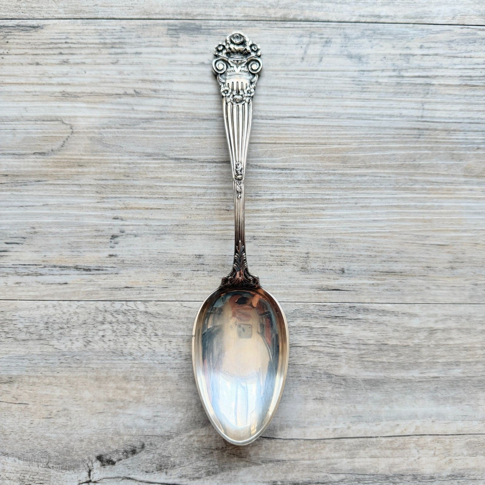 Vintage Georgian Towel Silverplate Serving Spoon Ornate Tablespoon Floral EPCA