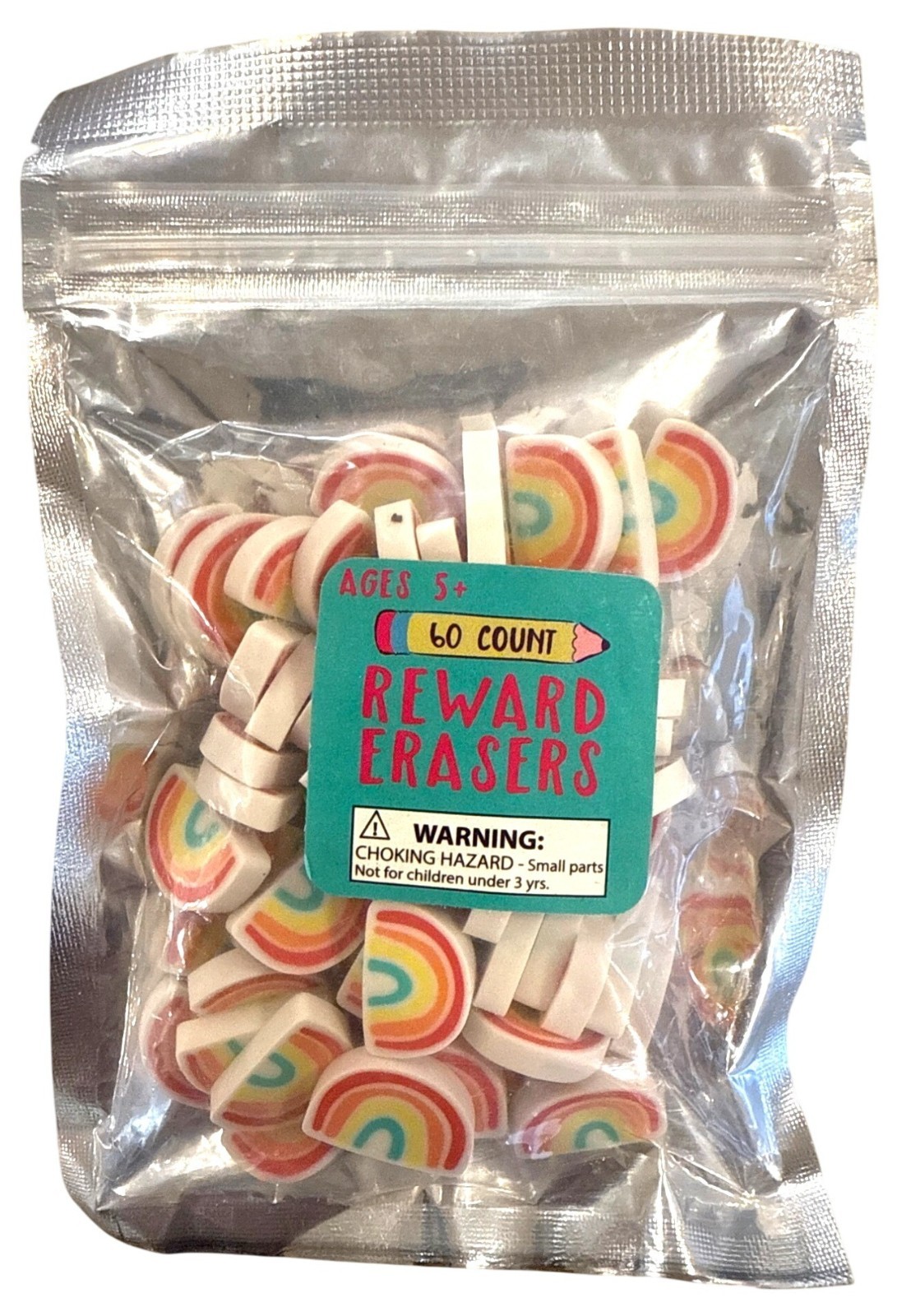 Teacher Reward Erasers .75" 60 Count RAINBOWS For Kids Ages 5+ Red+Orange+Blue+