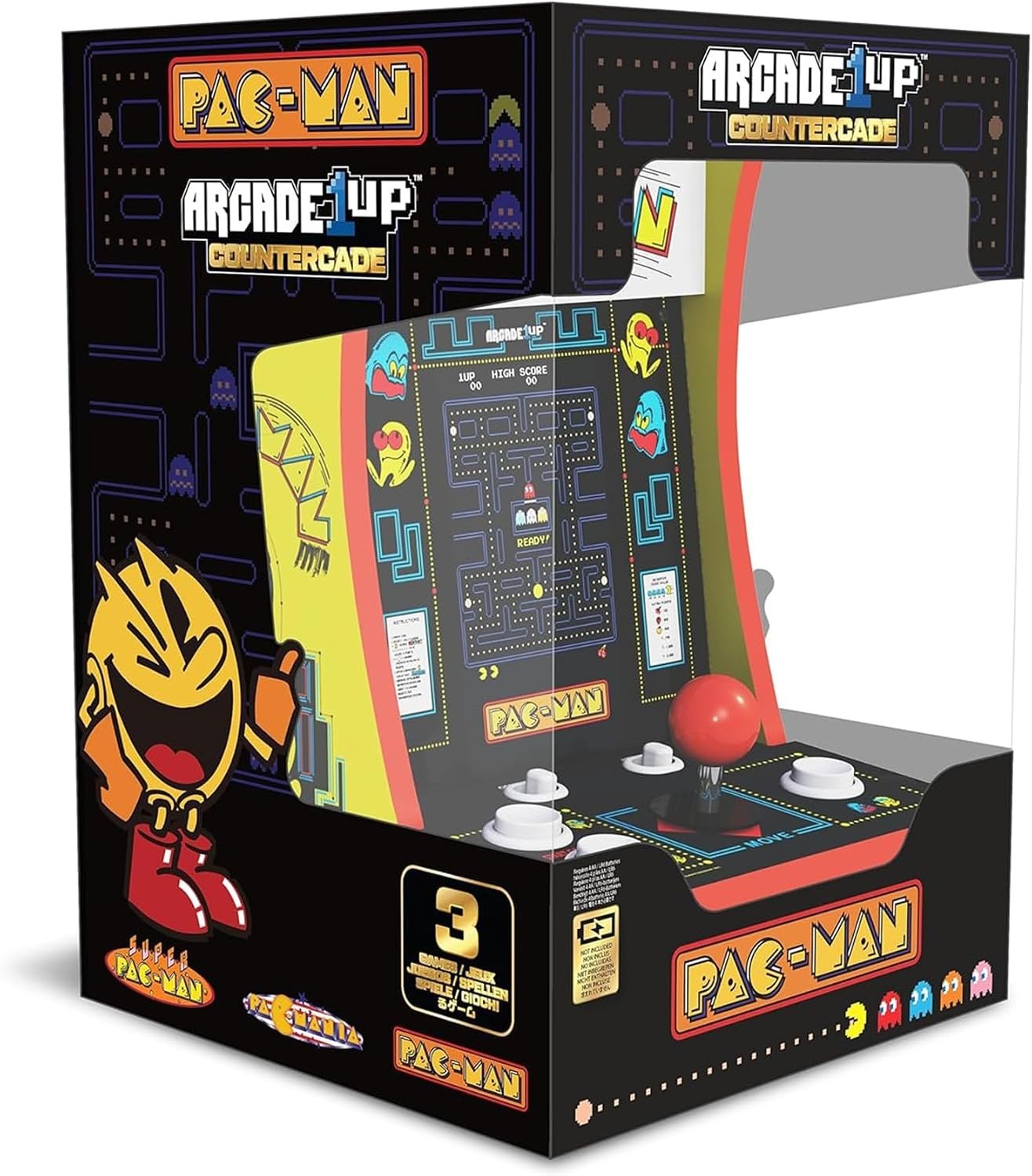 Arcade1Up PAC-MAN Countercade: Portable Mini Arcade with 3 Classics & 7" Screen