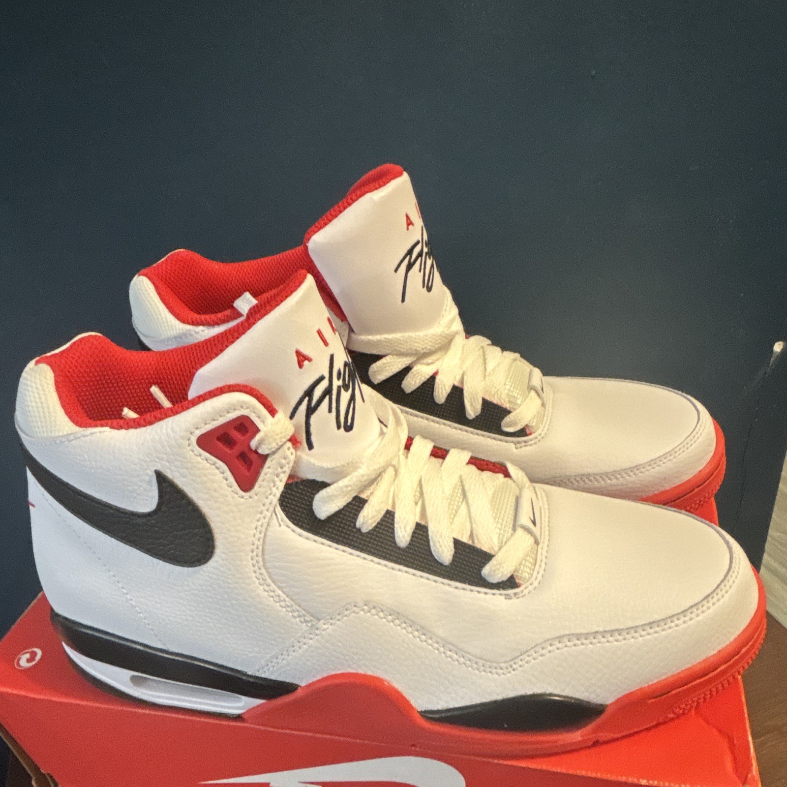 Nike Air Flight Mid Top Lace Up Athletic Sneakers White/Red/Black Colorblock