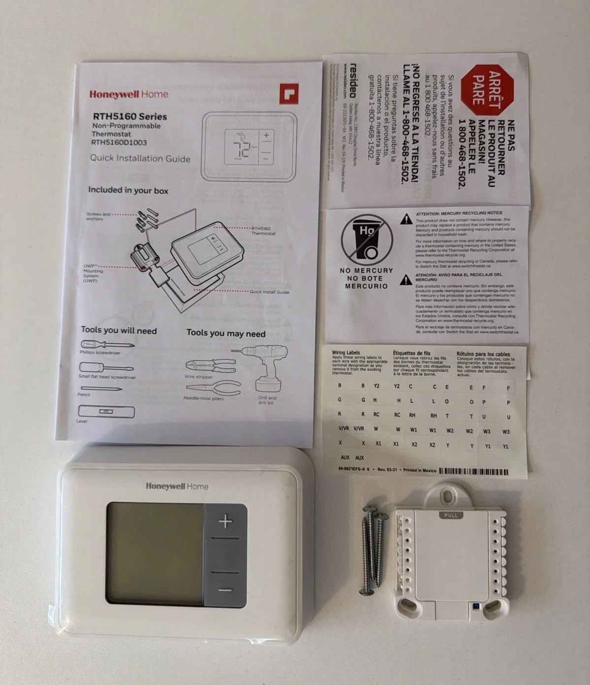 Honeywell RTH5160 Non-Programmable Thermostat Digital Home Temperature White