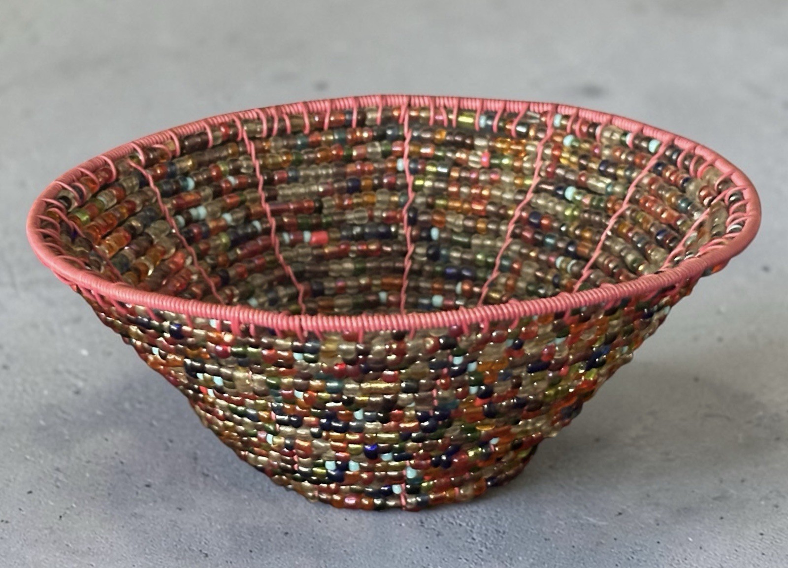Handcrafted Balinese Basket w/Rainbow Colour Beads on Wire Planter Pot Gift Idea