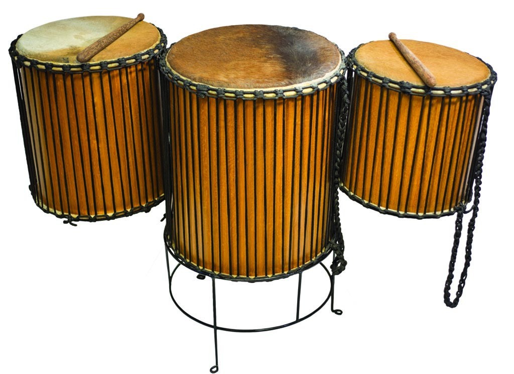 Dundun made of teak wood, three sizes 24"x20", 20"x16", 16"x14", stand included