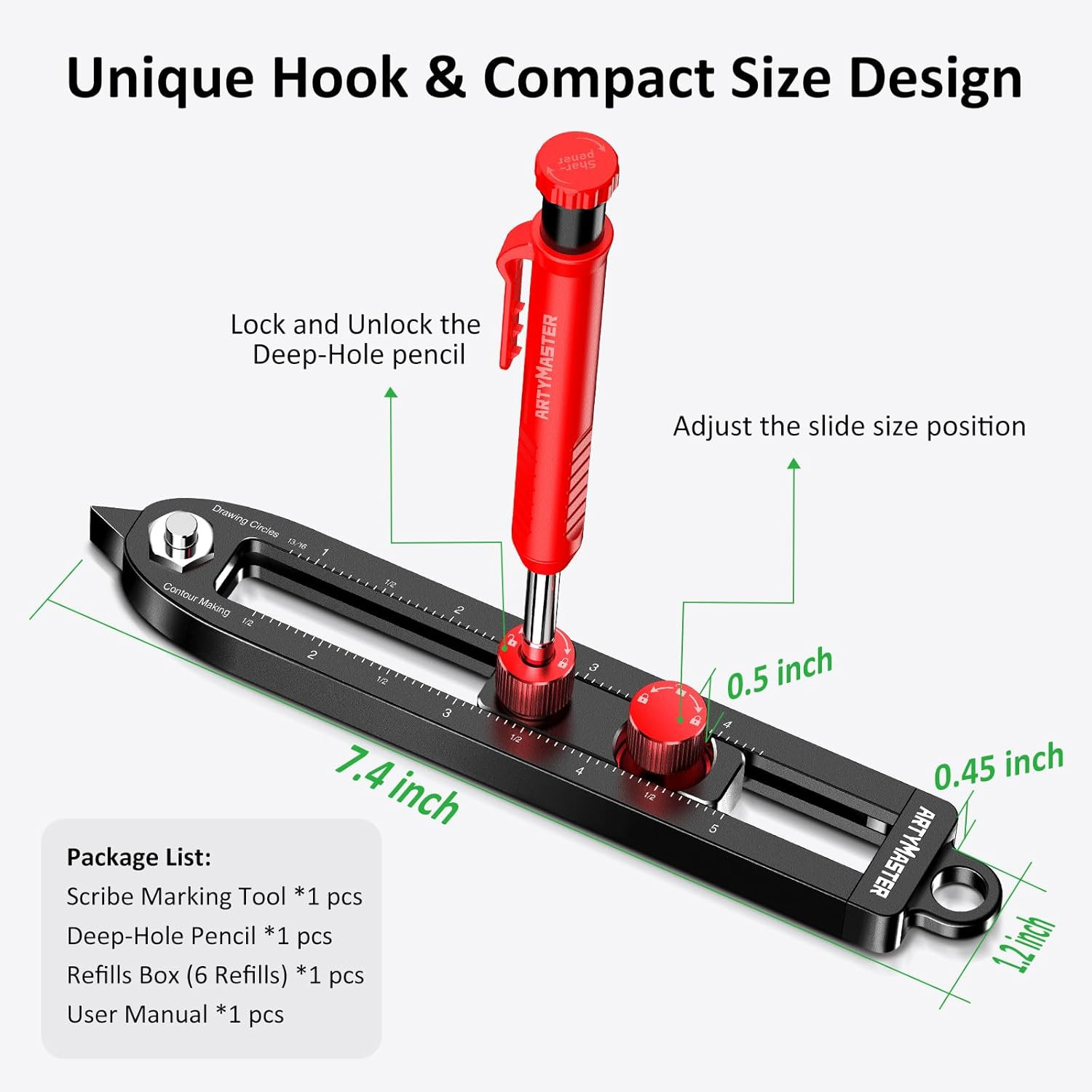 Multi-Function Scribing Tool DIY Woodworking Scriber Line Maker Portable Compass