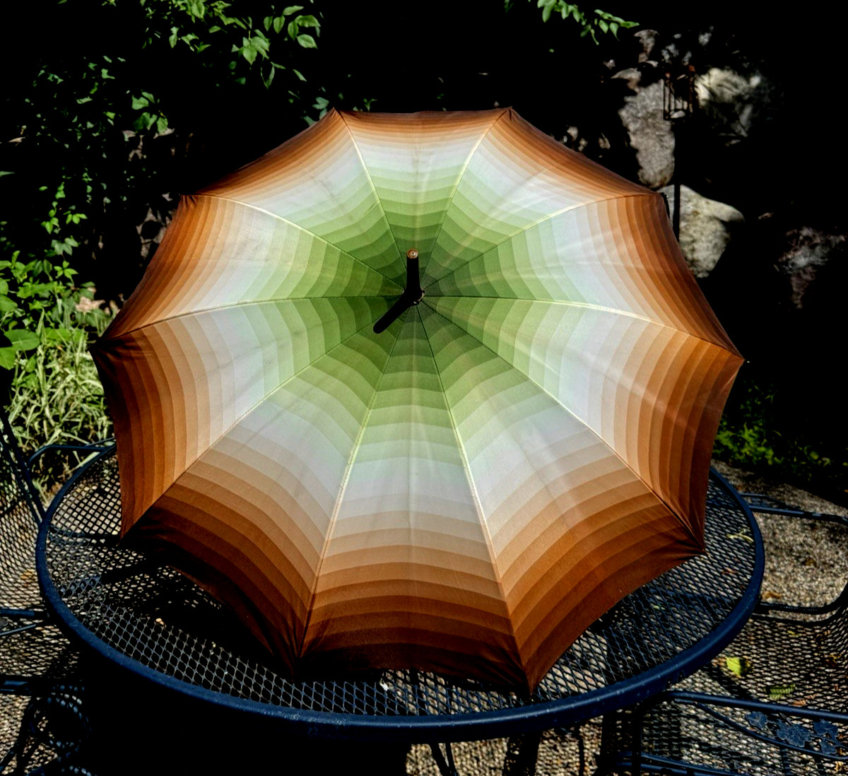 Vintage Schertz Parasol/Umbrella Carved Wood Handle Nylon Made in USA