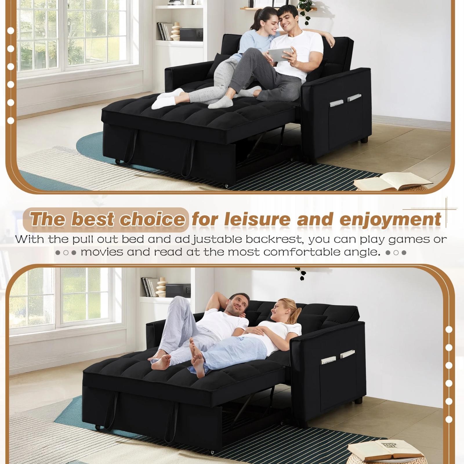 4-In-1 Convertible Pull Out Couch Futon Sofa Bed Loveseat Sleeper Velvet Tufted