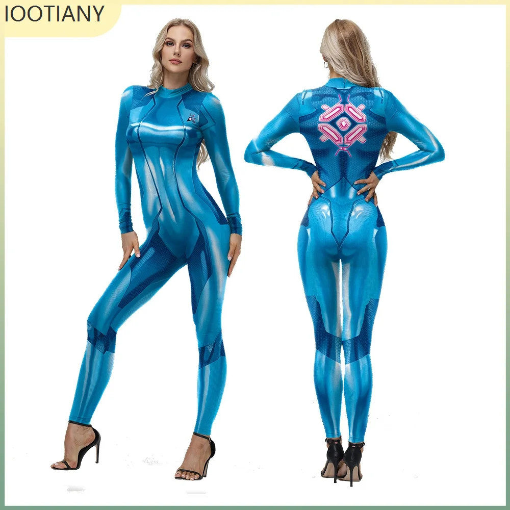 Halloween Women's Movie Digital Printing Blue One-piece Tights Carnival Outfit