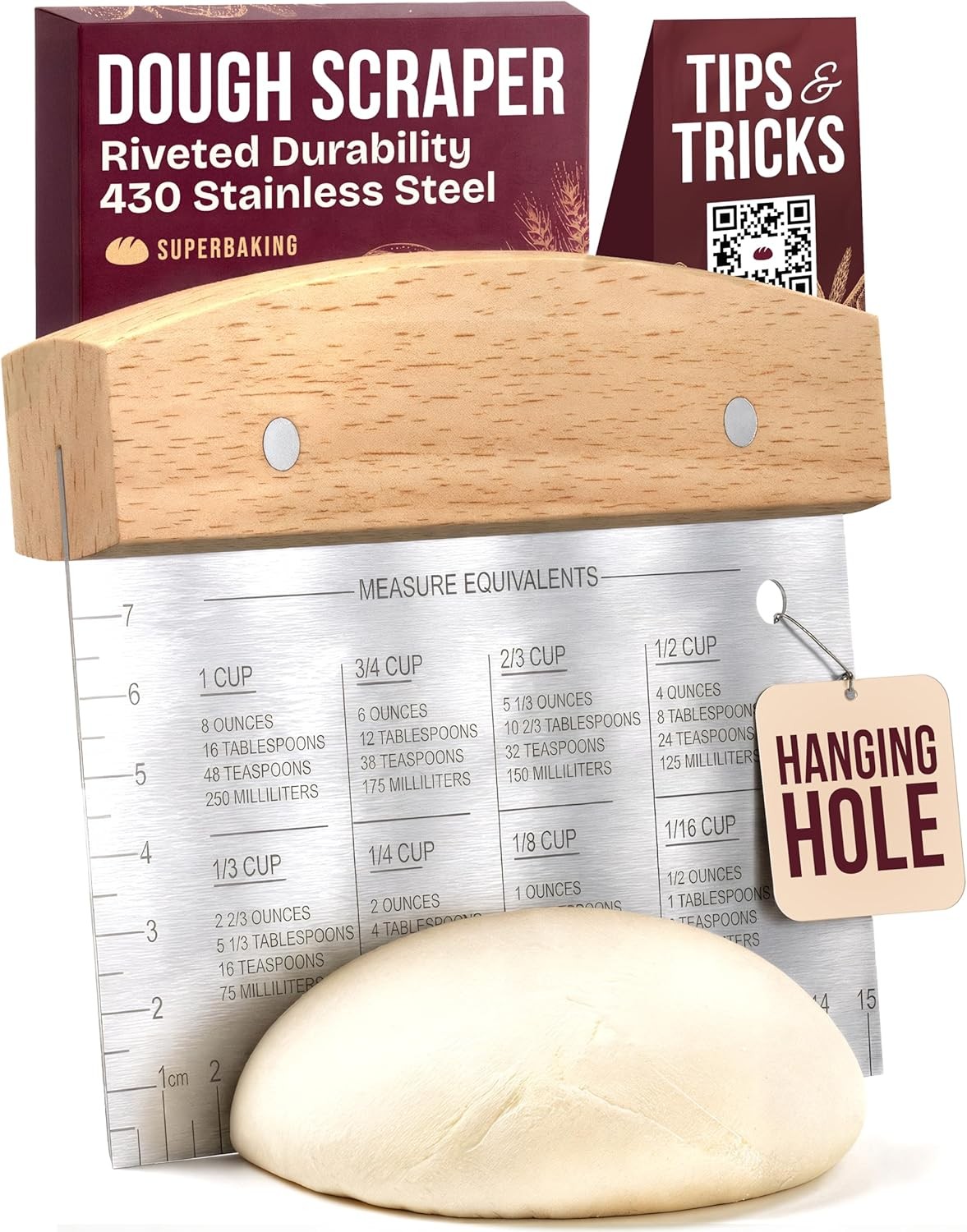 Multipurpose Dough Scraper - 6" Bench Scraper & Dough Cutter with Ruler - Pastry