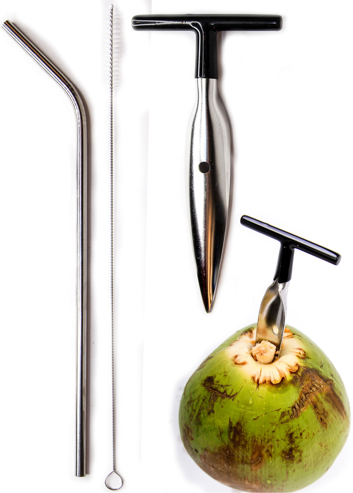 Ken's CocoMon Coconut Opener Tool for Fresh GREEN Young Fruit Black Rubber
