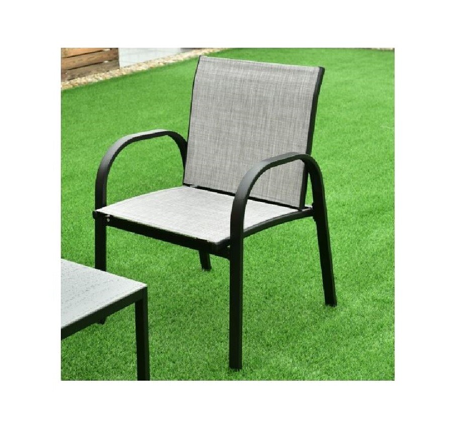 Gray 4 Pc Patio Conversation Set w/ Glass Top Coffee Table 2 Chairs Loveseat