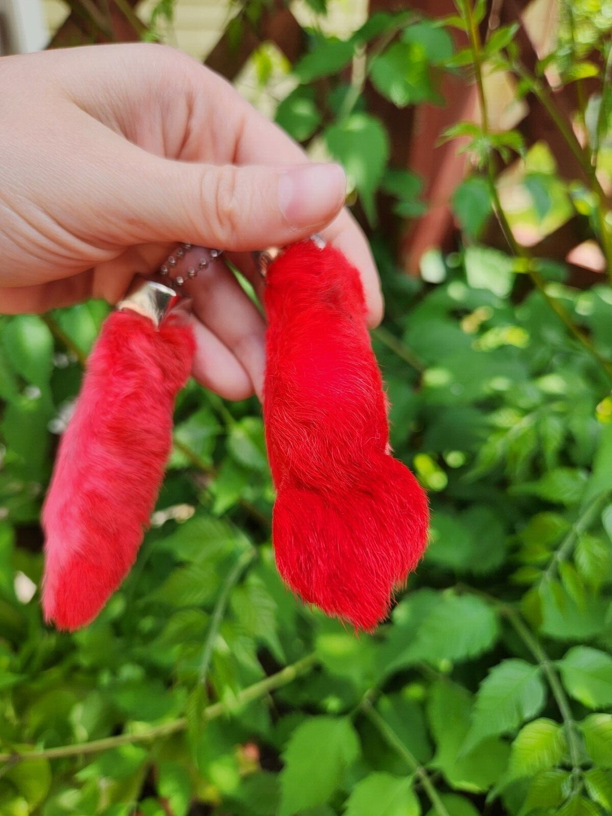 Lucky RABBITS FEET Real Rabbit Foot Keychains Key Chains red pink purple green