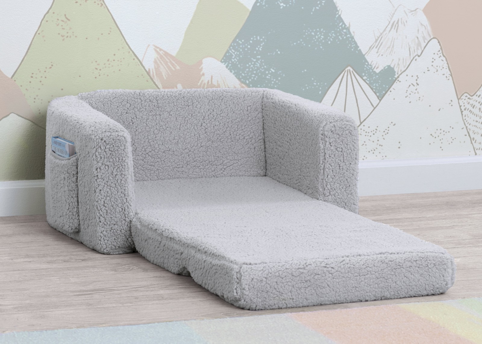 Cozee Flip-Out Sherpa 2-in-1 Convertible Chair to Lounger Kids Grey