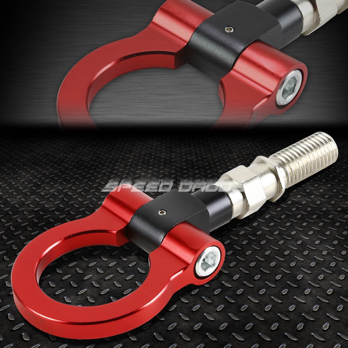 1.88" BILLET ALUMINUM RED FRONT/REAR JDM JAPANESE CAR/AUTO TRAILER TOW HOOK KIT