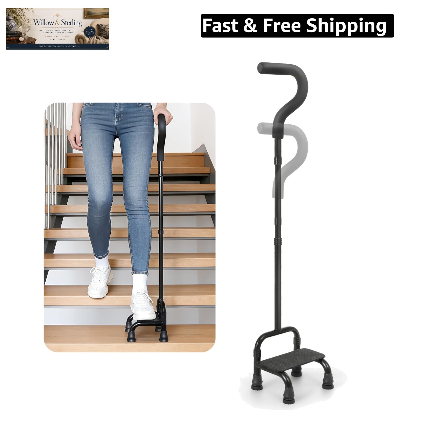 Adjustable Stair Climbing Assist Cane for Seniors, Half Step Stair Walker Aid...