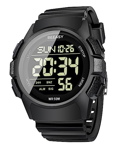 Men Digital Sports Watch,Waterproof Watch with Stopwatch Countdown Black Dial