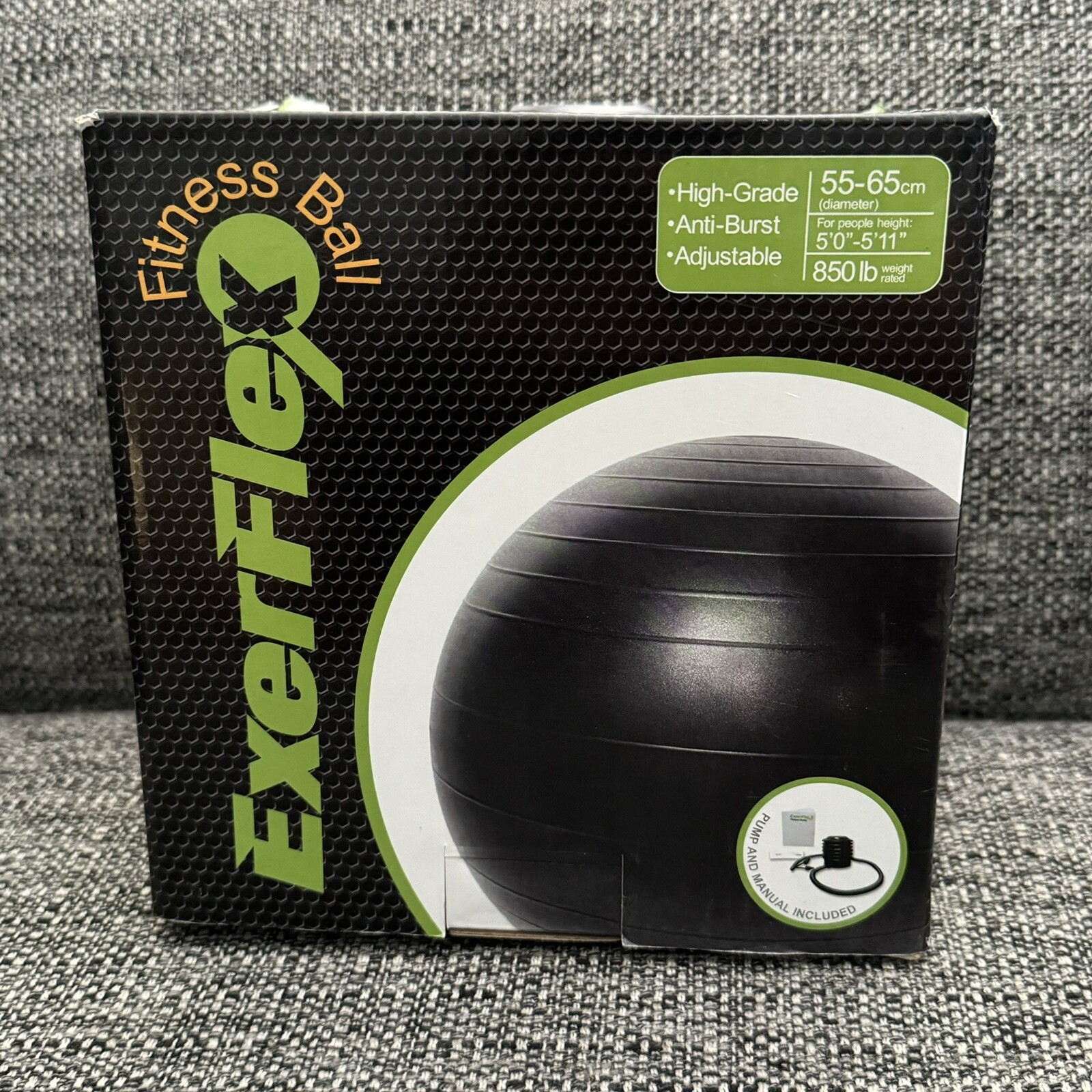 PBLX Exerflex Adjustable Fitness Ball With Green Pump New Open Box Exercise Gym