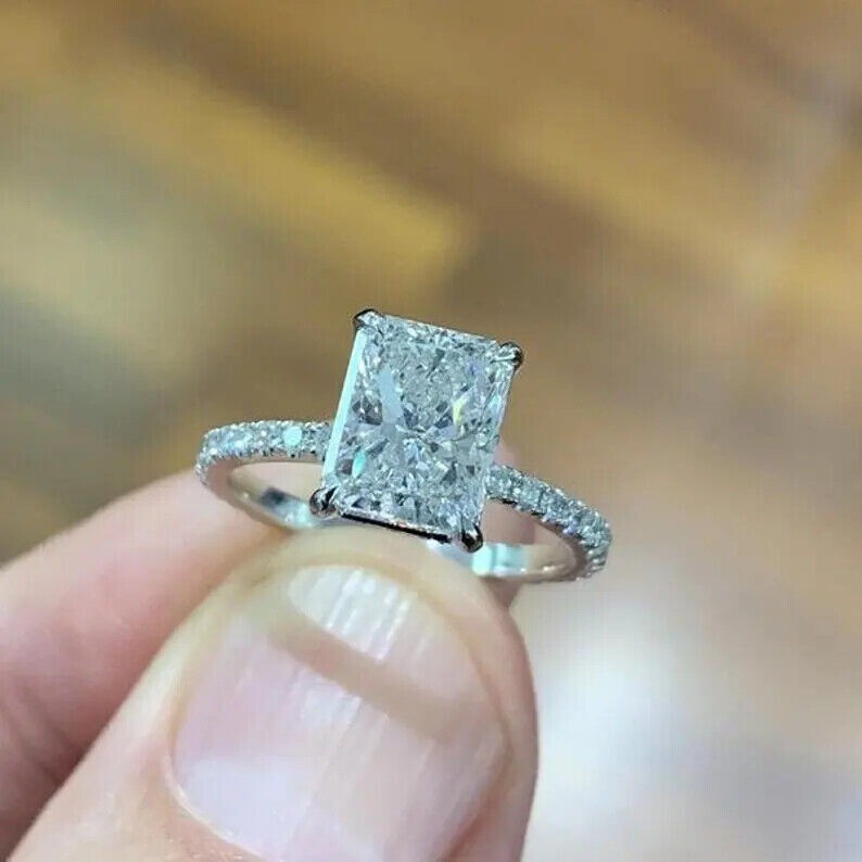 Radiant Cut Lab-Created 2.70 Ct White Diamond Wedding Ring 14K White Gold Plated