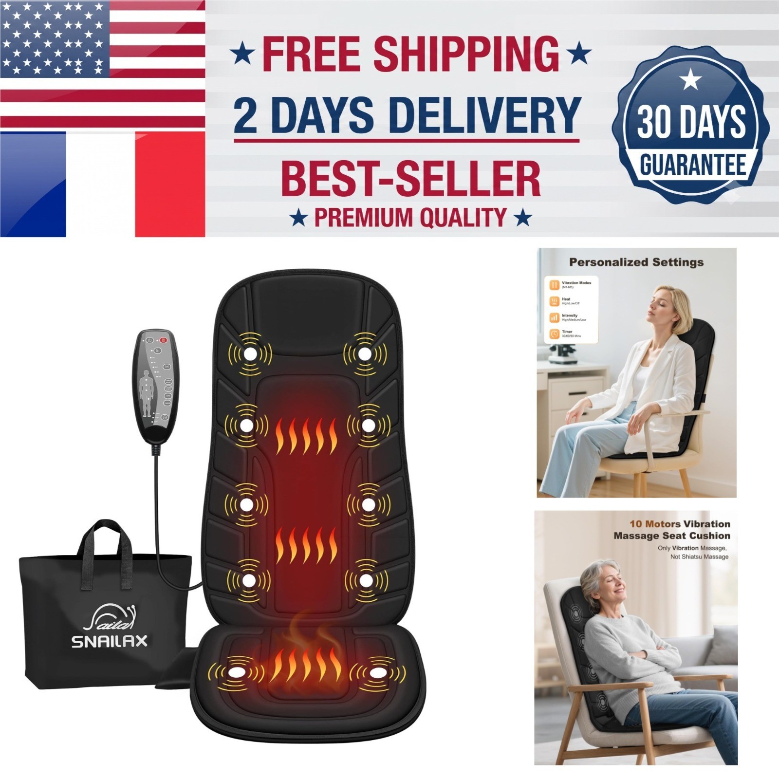 Snailax Back Massager with Heat - Massage Chair Pad for Home Office