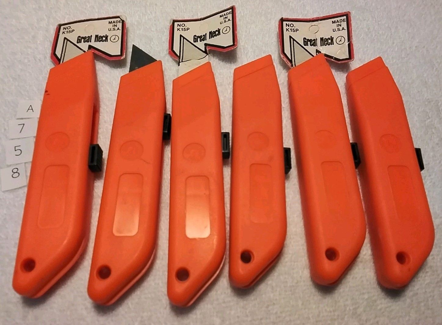 6pc GREAT NECK K15P SAFETY ORANGE PLASTIC UTILITY KNIFE WITH BLADE USA 🇺🇸