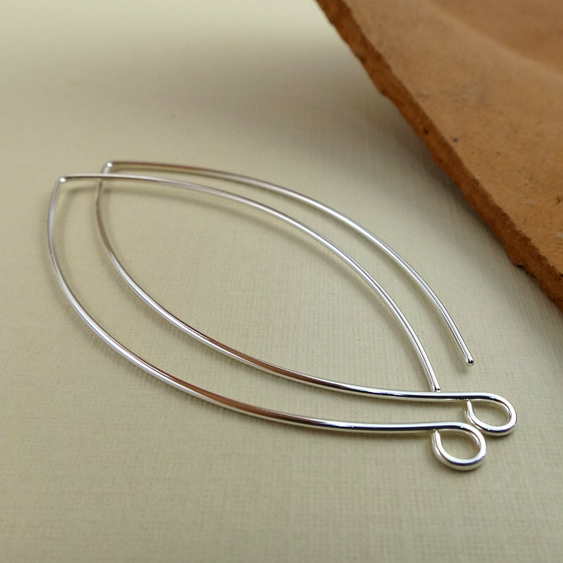 Sterling Silver Earring Hooks -  Large 2" ear wires - Leaf Earwires - 18 gauge