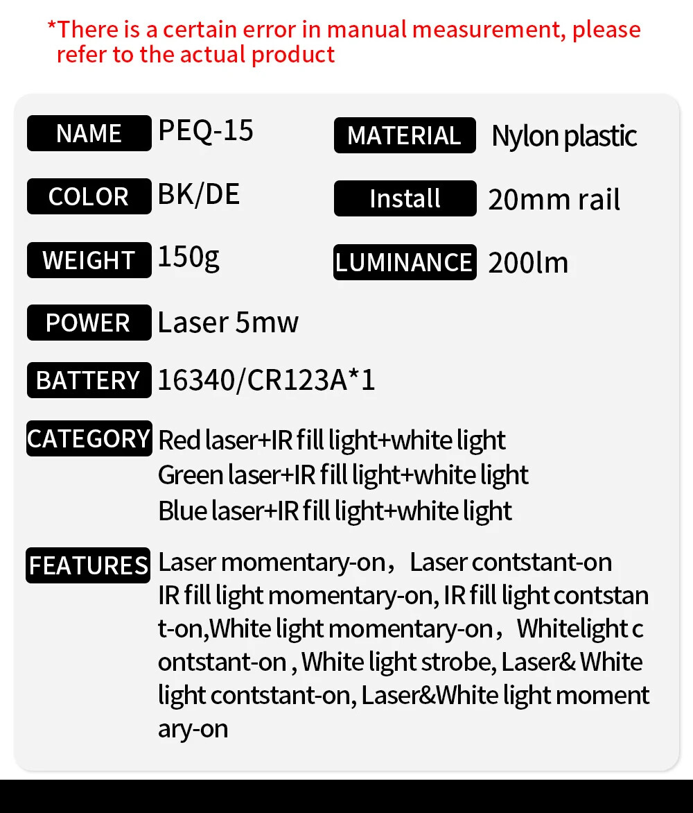 Airsoft UHP PEQ 15 Green Blue Laser Indicator Strobe Flashlight IR Fill Light