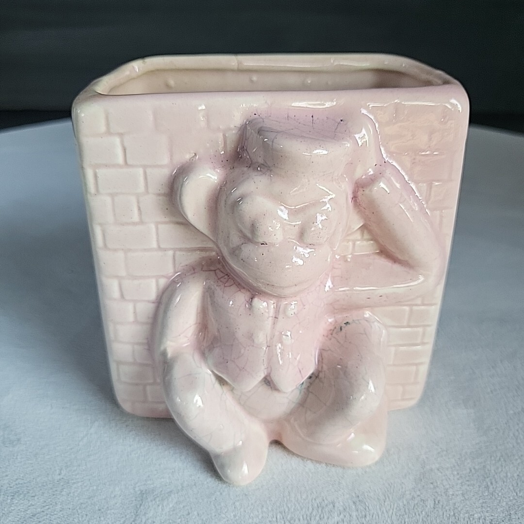 c. 1940s-1960s CIRCUS MONKEY ART POTTERY FLOWER PLANTER VASE VINTAGE CUP HOLDER