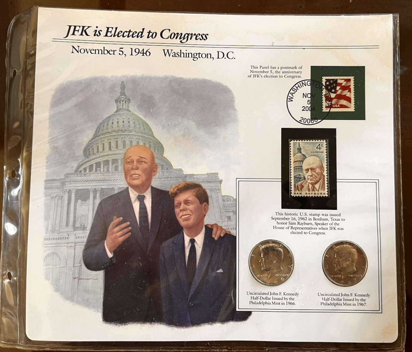 1966-67 Postal Commemorative: JFK is Elected to Congress Coin and Stamp Set