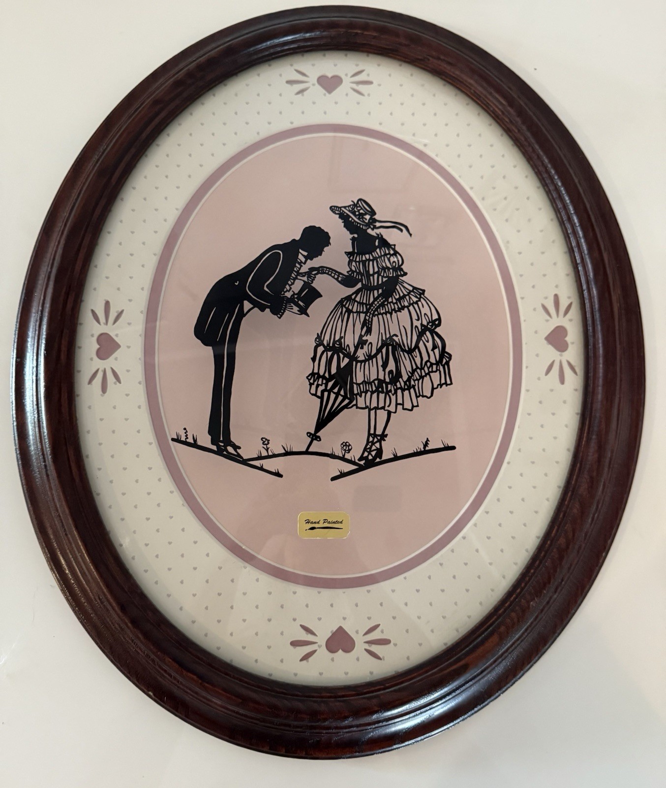 VTG Reverse Painting Hand painted Silhouette Couple Art Heart Mat Grannycore