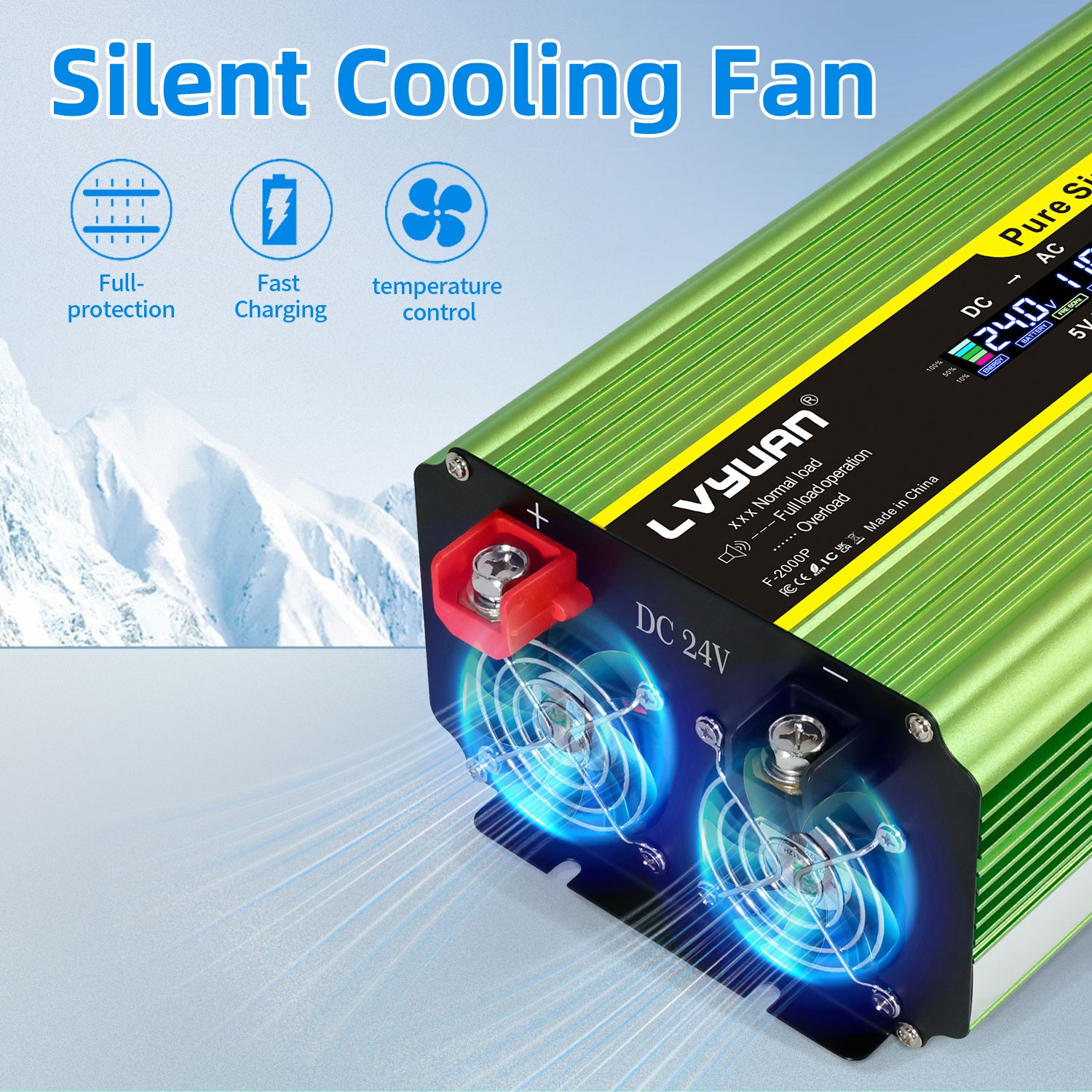 2000W 4000W Pure sine Wave Power Inverter Converter 24V to 110V w/4AC 4USB LCD