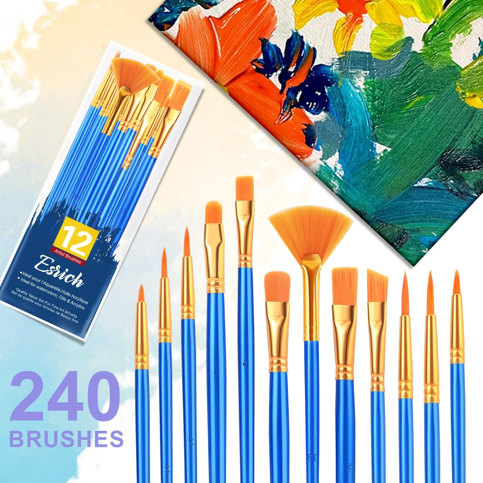 Paint Brushes Set,20 Pack 240 Pcs Nylon Hair Paintbrushes Round-Pointed Tip P...