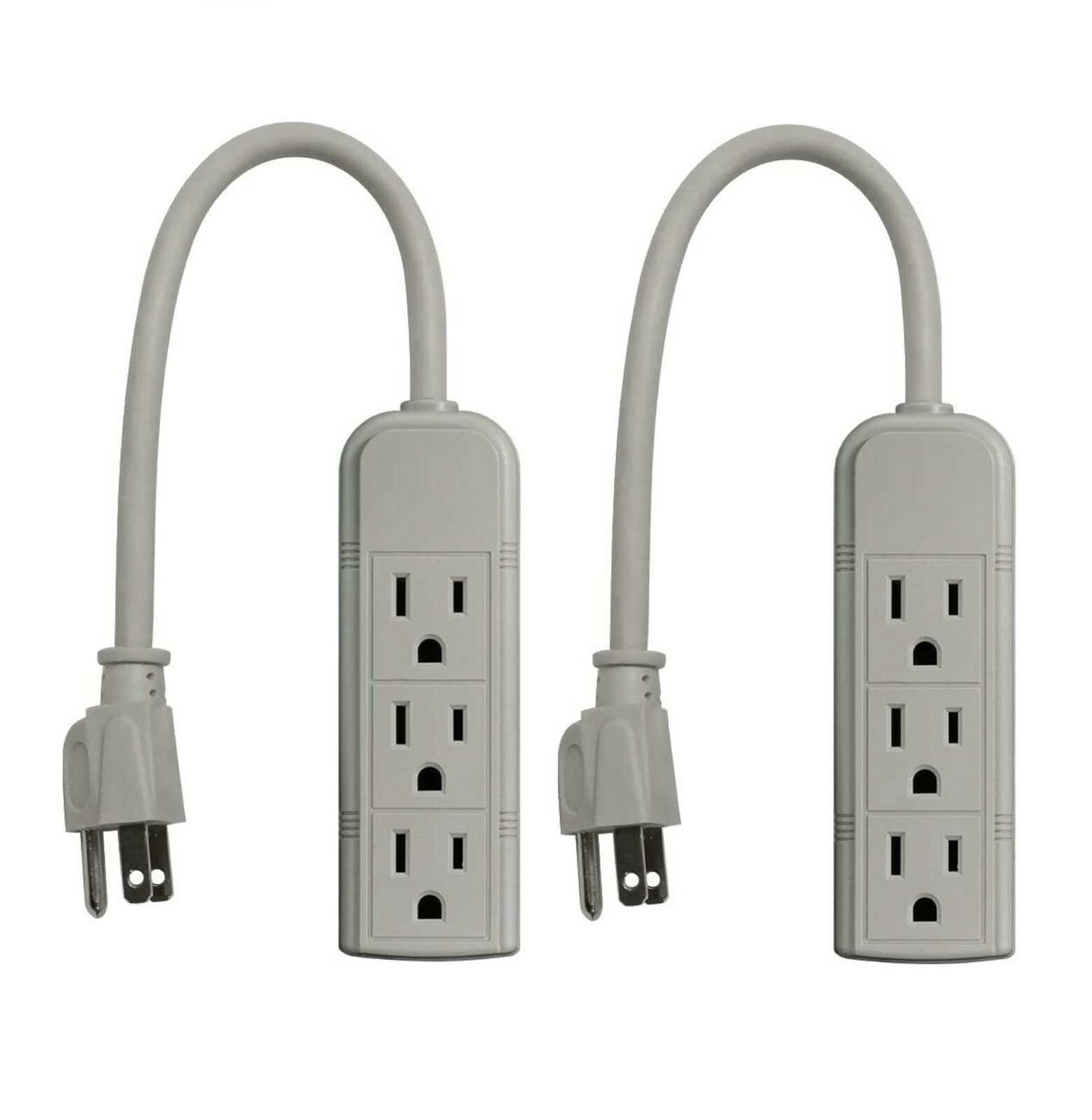 2-Pack Compact Grounded 3-Outlet Power Strip ETL Listed, 1-Feet