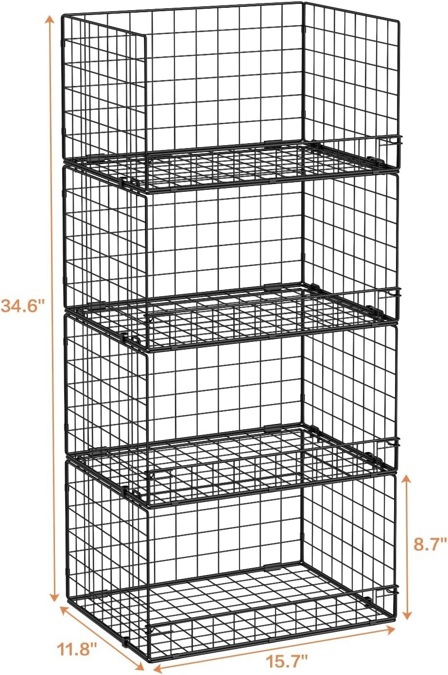 4-Tier Stackable Closet Organizers and Storage Shelves Basket Bins Foldable New