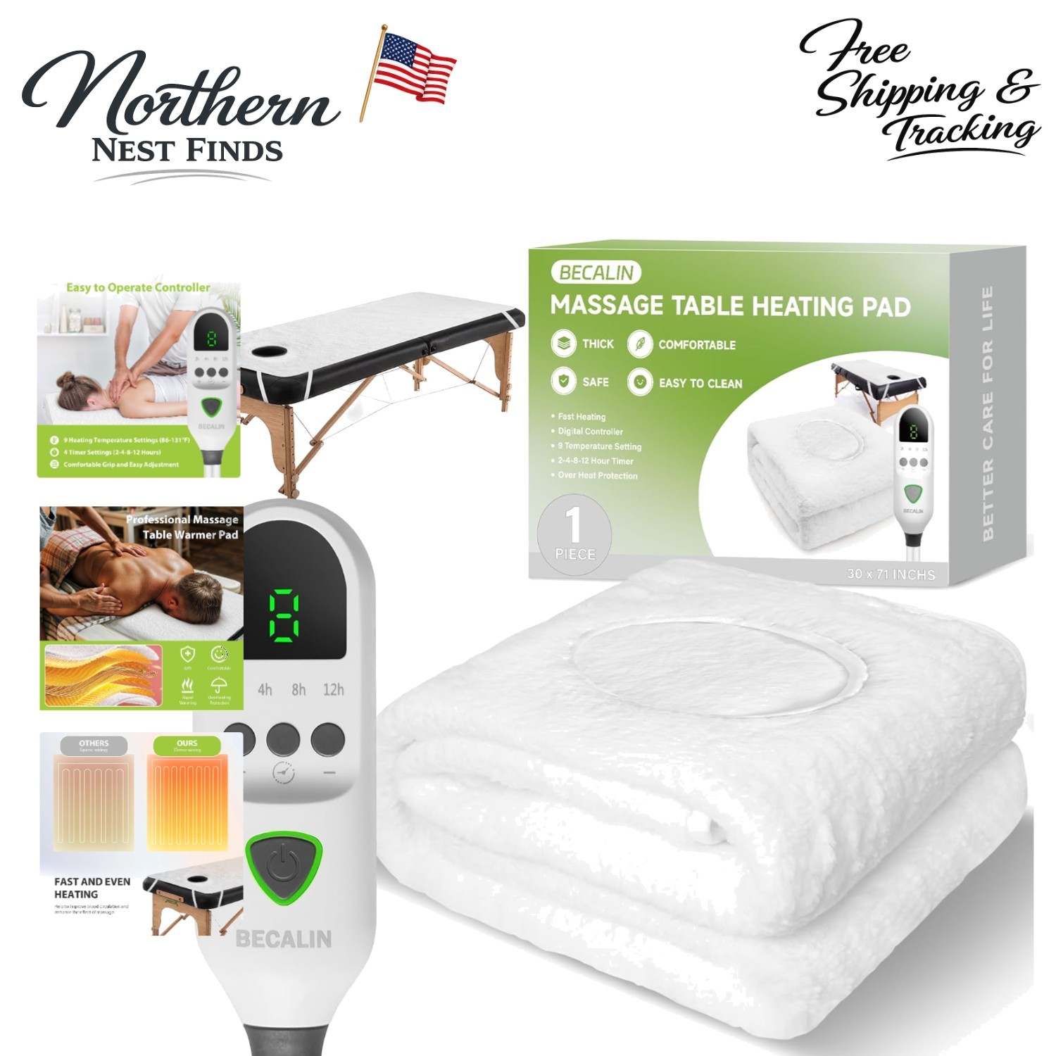 Heated Massage Pad with Face Hole Design - 9 Temp Settings & Safety Features
