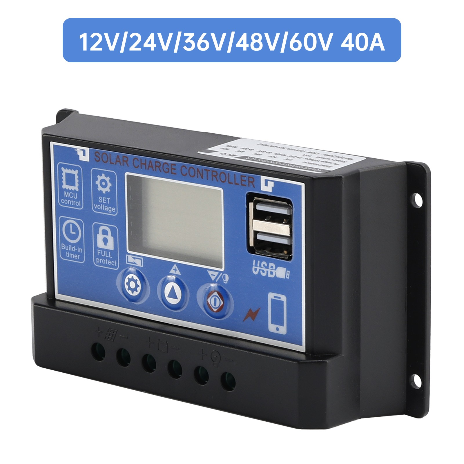 40A PWM Solar Controller Display Current Solar Street Light Controller 0V Start