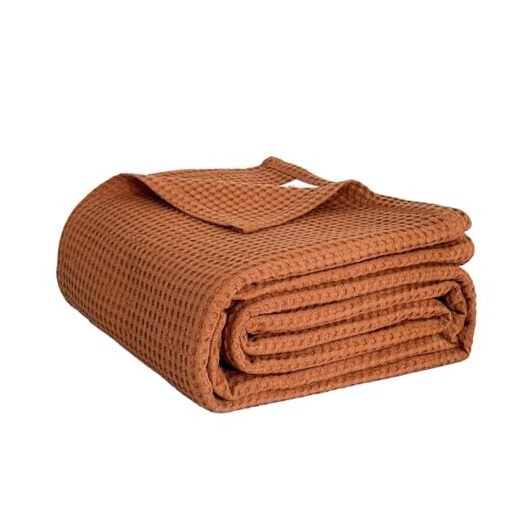 100% Cotton Blankets –Breathable & Soft Waffle Blankets for All 40"x50" Caramel