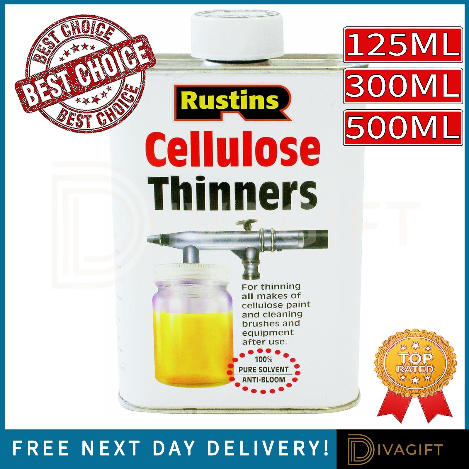 RUSTINS CELLULOSE THINNERS FOR LACQUERS DYES 125ML 300ML 500ML PURE SOLVENT NEW