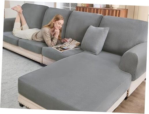 Sectional Couch Covers for Sofa Cushion L Shaped 2 Seater + 1 Chaise Light Grey